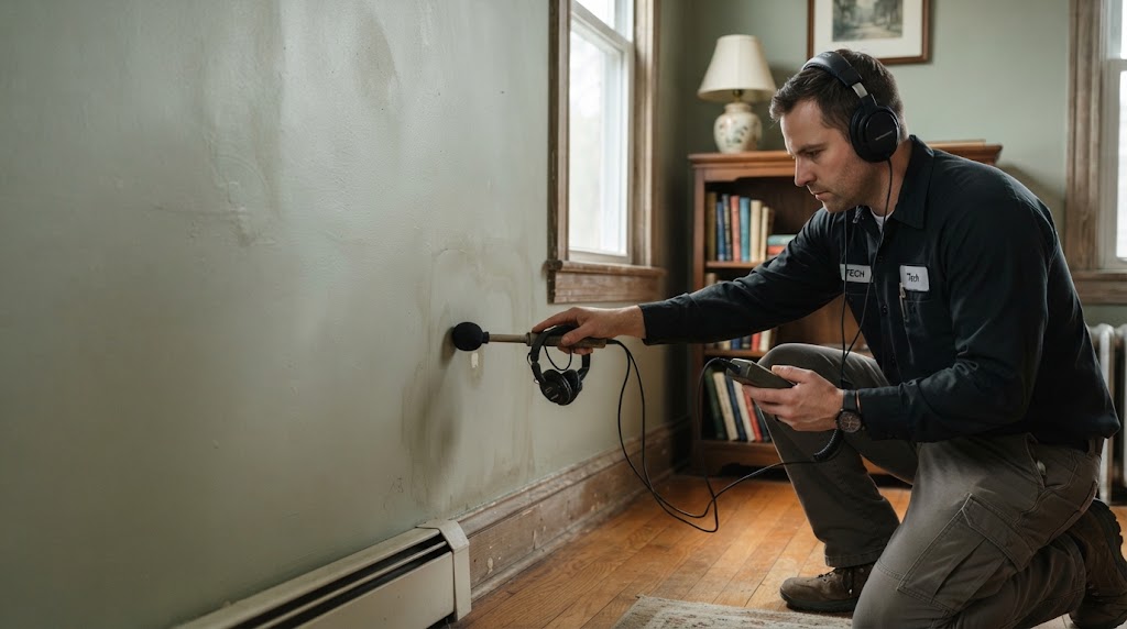 Water damage and hidden leak behind drywall